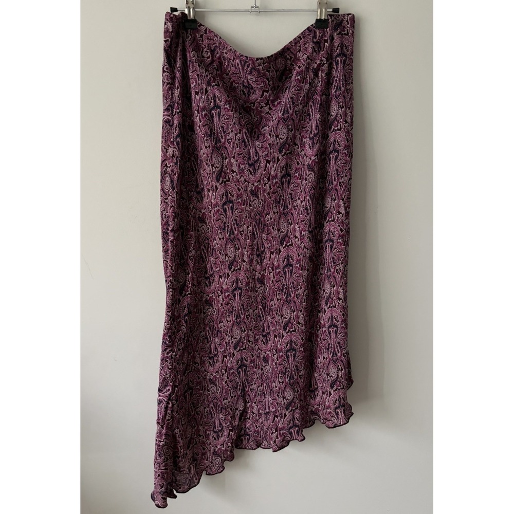 VTG Y2K Venezia Silk Skirt Purple Plum Paisley Asymmetrical Ruffled Size 14-16